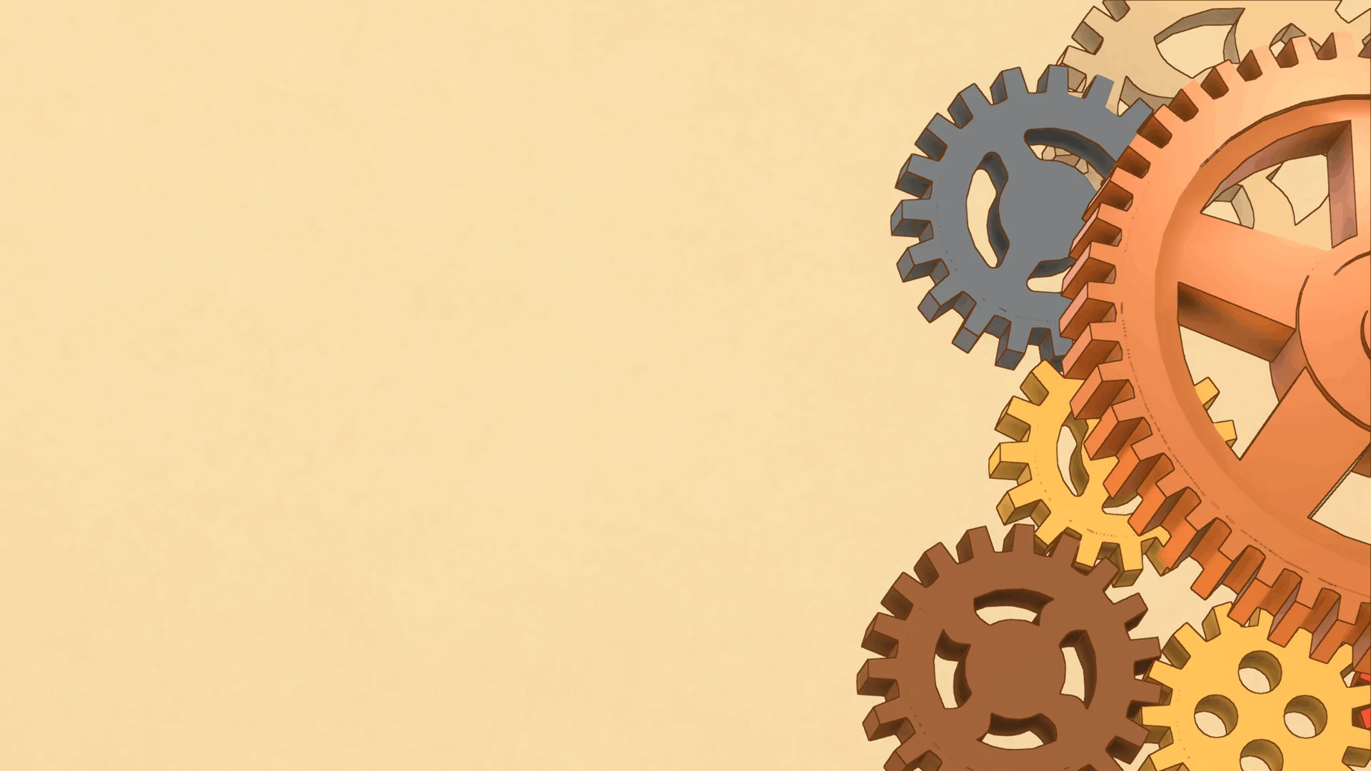 Geareo key art — a workshop of meshing steampunk gears